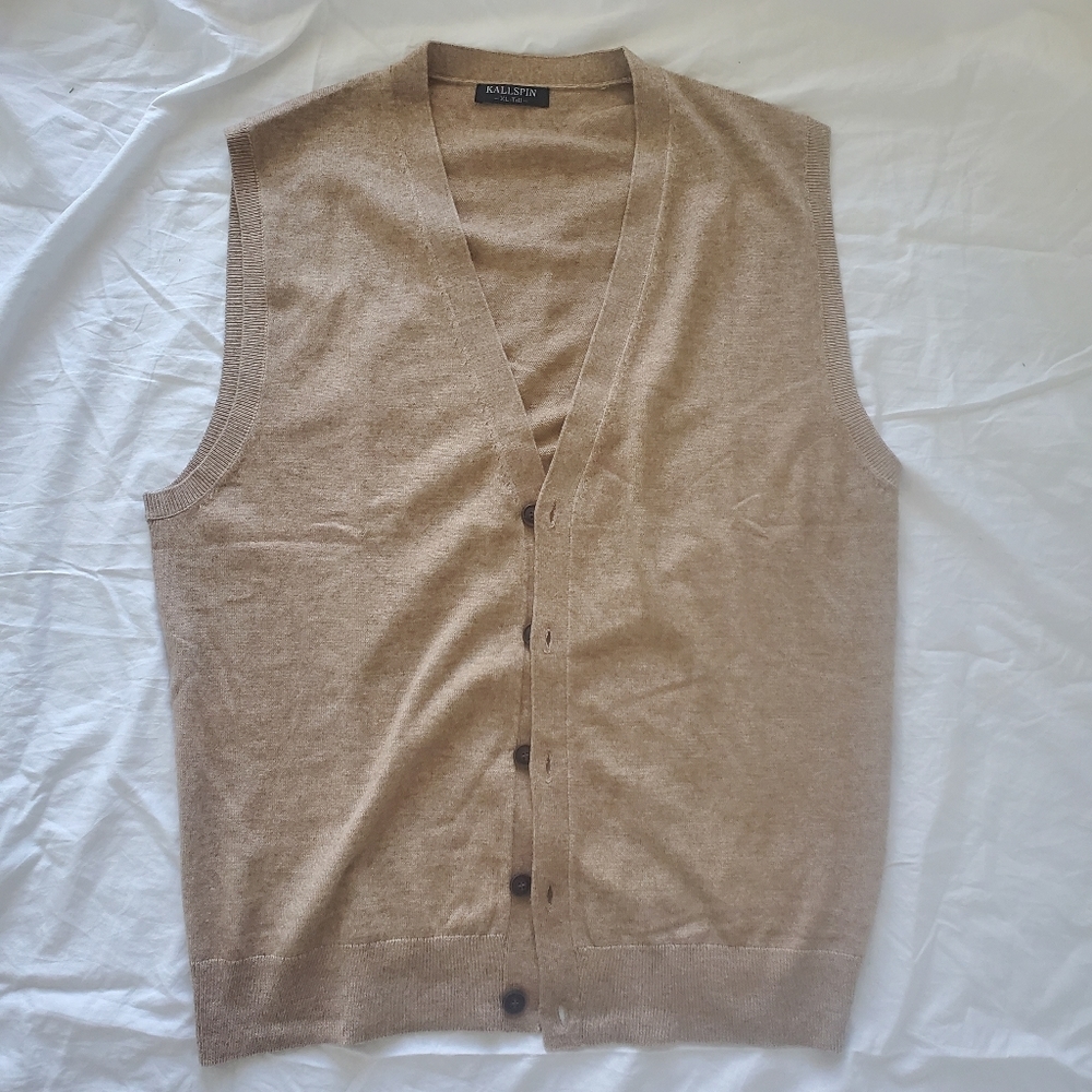 Kallspin Cashmere Blend Vest Pullover Coffee Men's XL Blend business casual